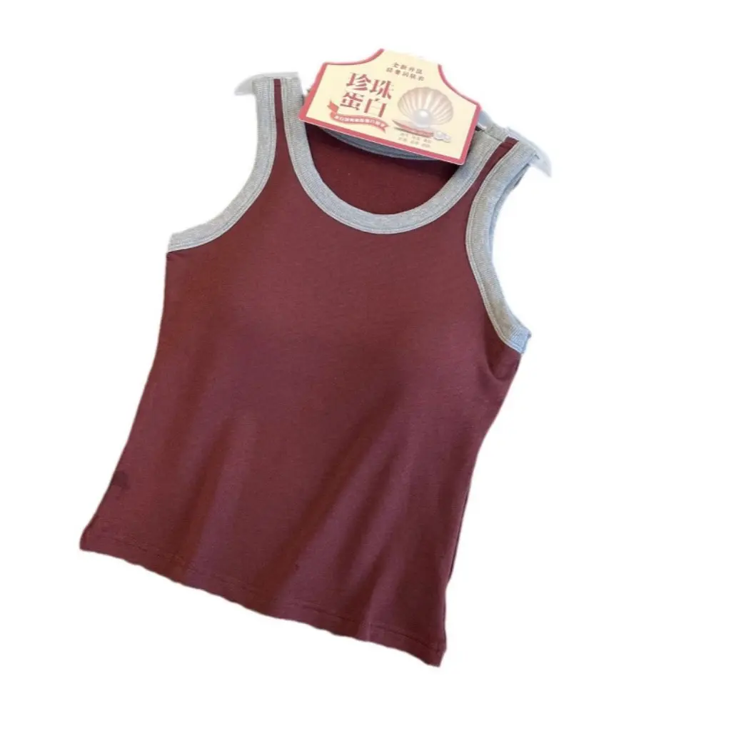 

Pearl Protein Self-Heating I-Shaped Double-Sided Sanding Integrated Cup Contrast Thread Camisole Women's Vest F110422