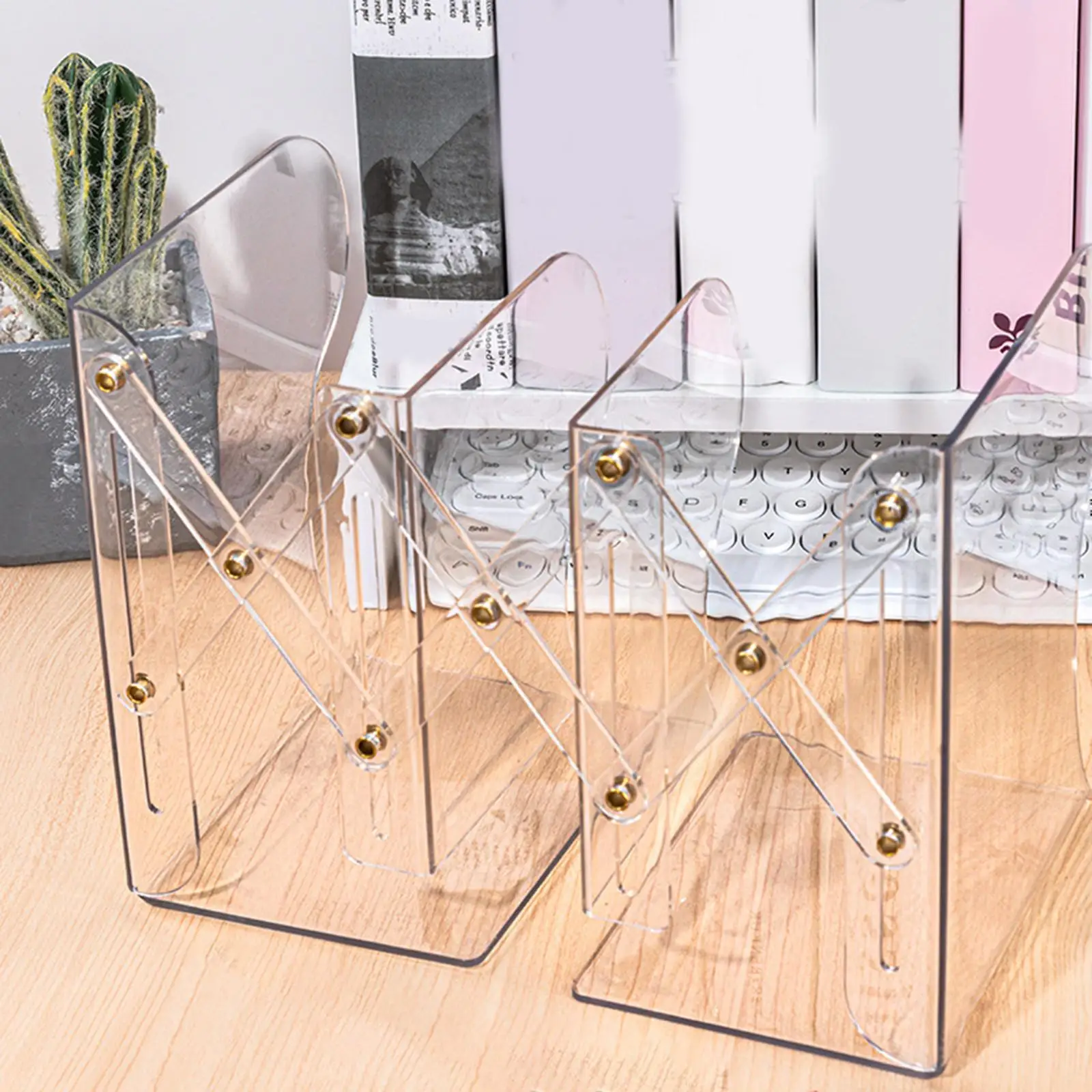 Adjustable Clear Bookend Decorative Clear Book End for Indoor Bedroom Desk
