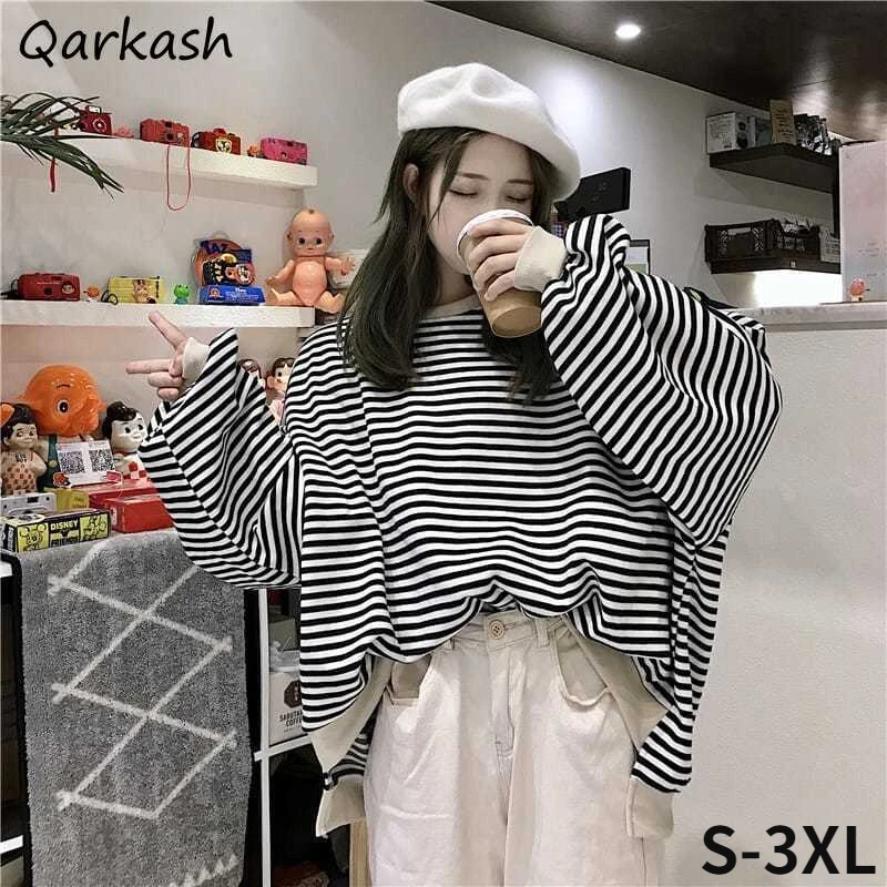 

Sweatshirts Women Striped S-3XL Korean Style Autumn Simple Student All-match Leisure Chic Popular Classic Female Teens Ins Daily