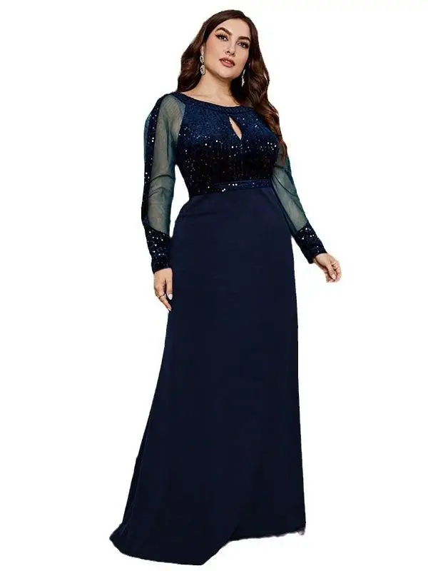 Summer New plus Size Slim Fit Pure Color Dr Par Evening Gown Ele Aosphere Cross-Border Long Evening Gown