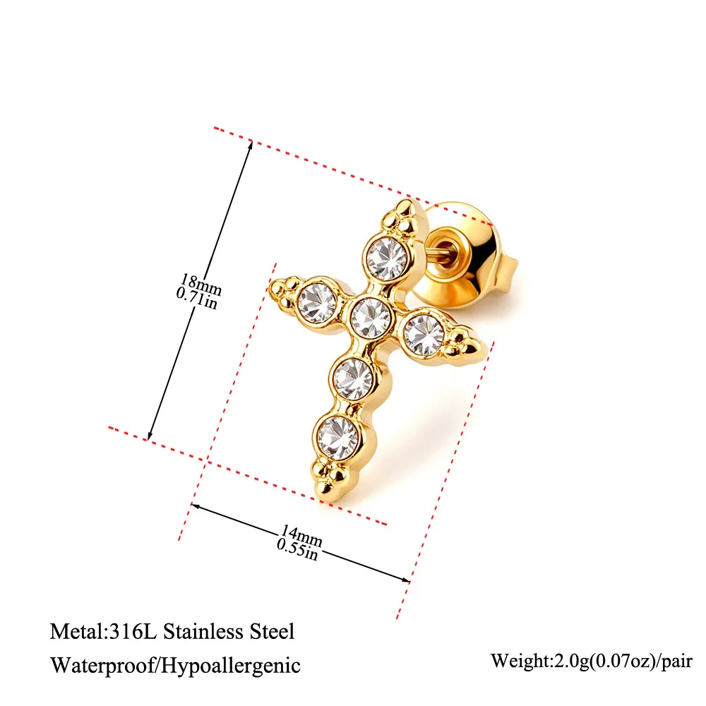 Lokaer Delicate Cubic Zirconia Stud Earrings Cross Shape Vintage Classic Stainless Steel Gold Plated Jewelry for Women E26122