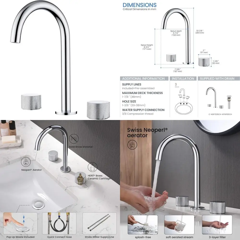 8-дюймовый широко распространенный смеситель для унитаза со сливной сборкой, твердая латунь, конструкция с 3 отверстиями для круглых раковин для ванной комнаты