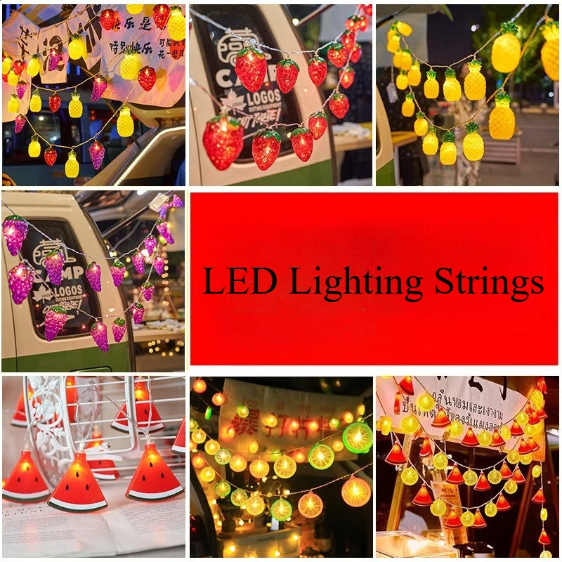 

LED Strawberry Fairy Lights USB Battery Operated Fruit Grape Pineapple Lemon Lighting Strings Indoor Outdoor Room Holiday Decor