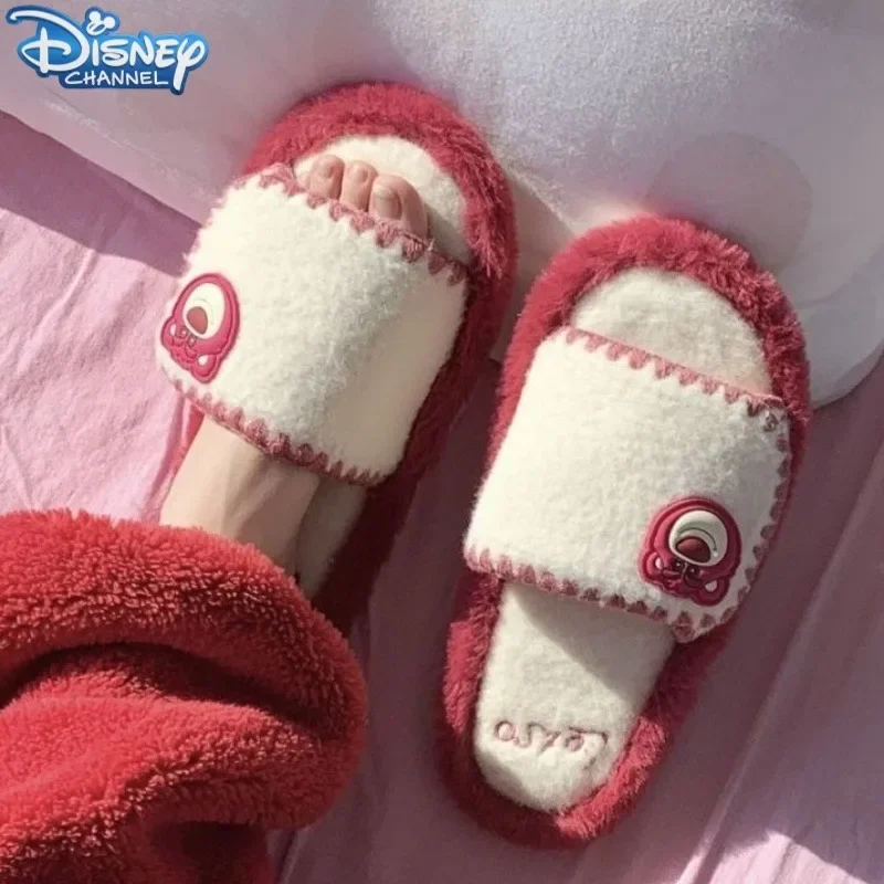 Disney Lotso-Zapatillas de ante informales kawaii, creativas, personalizadas, personajes de película de anime, de dibujos animados, de algodón, de felpa, para el hogar