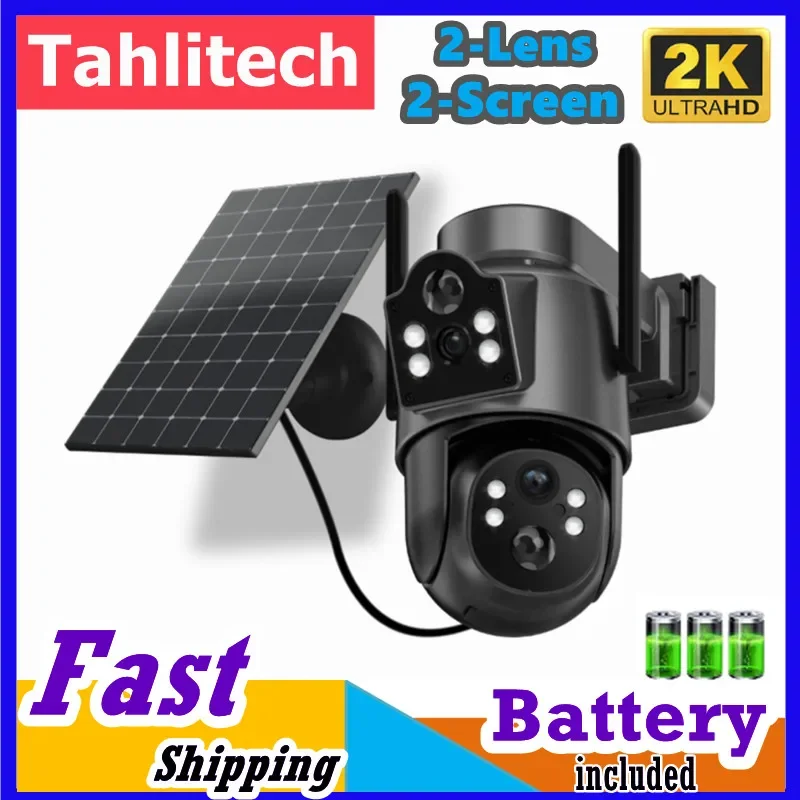 

WIFI 2K 4MP Dual Lens Camera Outdoor Solar Built-in Battery PTZ Camera Wireless PIR Human Detection Surveillance Camera iCsee