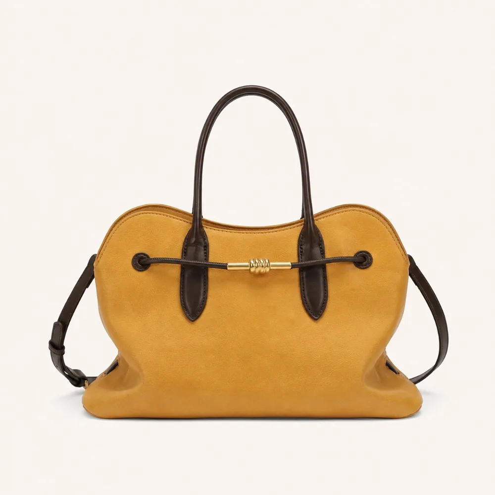 Tote Bag Fashionable Retro Brown Briefcase Concave Design Shoulder Versatile Female Texture Unique Fashion Simple Casual Daily
