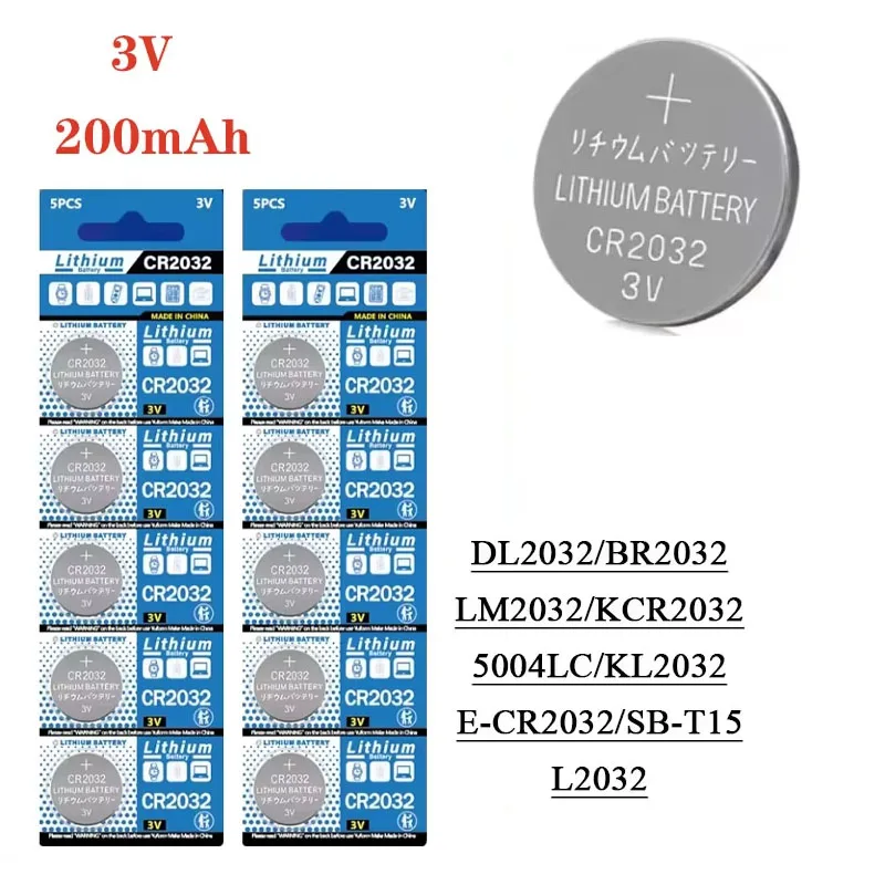 

DL2032 ECR2032 CR2032 Button Battery Lithium Battery 3V 200mAh Suitable for Calculator Toys Watch Key Remote Control