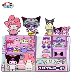 Śliczna Sanrio Hello Kitty cicha książka moja melodia Kuromi Pochacco Kawali naklejki gry śmieszne DIY Anime dekompresowanie zabawki prezent dla dzieci