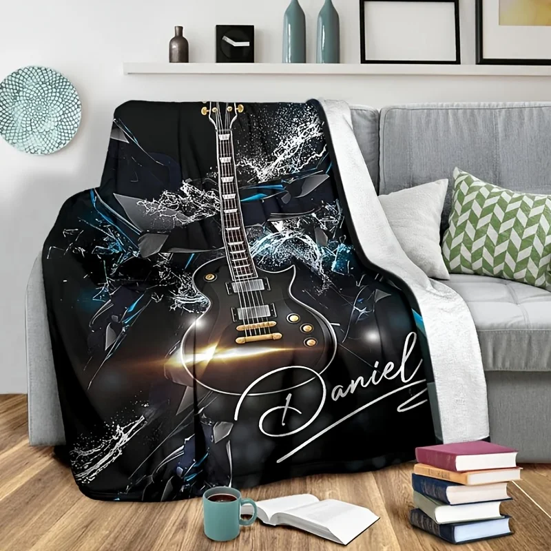 Personalized Electric Guitar Blanket Name Rock Art Soft Fleece Throw Music Lover Gift Home Decor Musical Theme