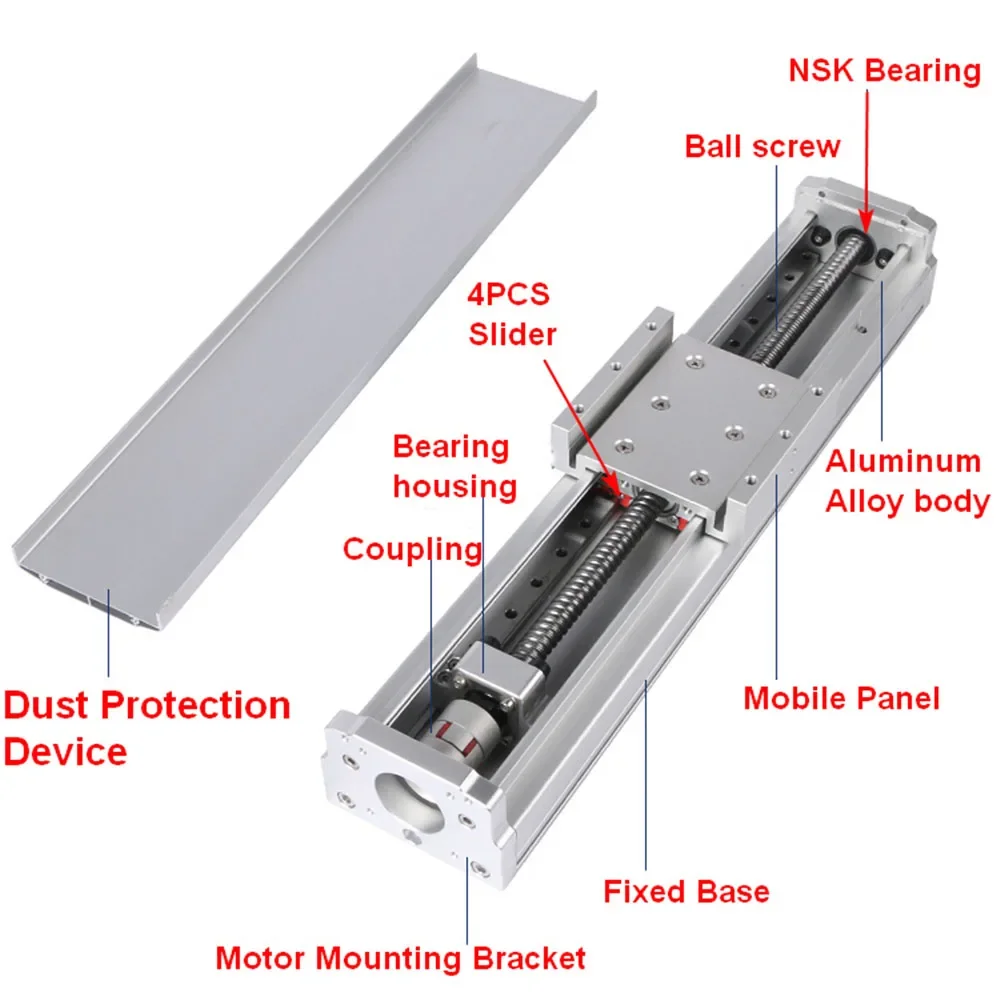 100mm Width Heavy Load Fully Enclosed Linear Rail Guide Stage Actuator Dustproof Slide Table 100-1000mm 4PCS MGN12C SFU1605/1610