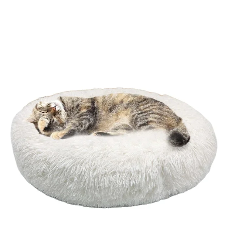 

Fur Pet Bed Comfortable Waterproof Washable Plush Donut Round Dog Cat Bed Cushion