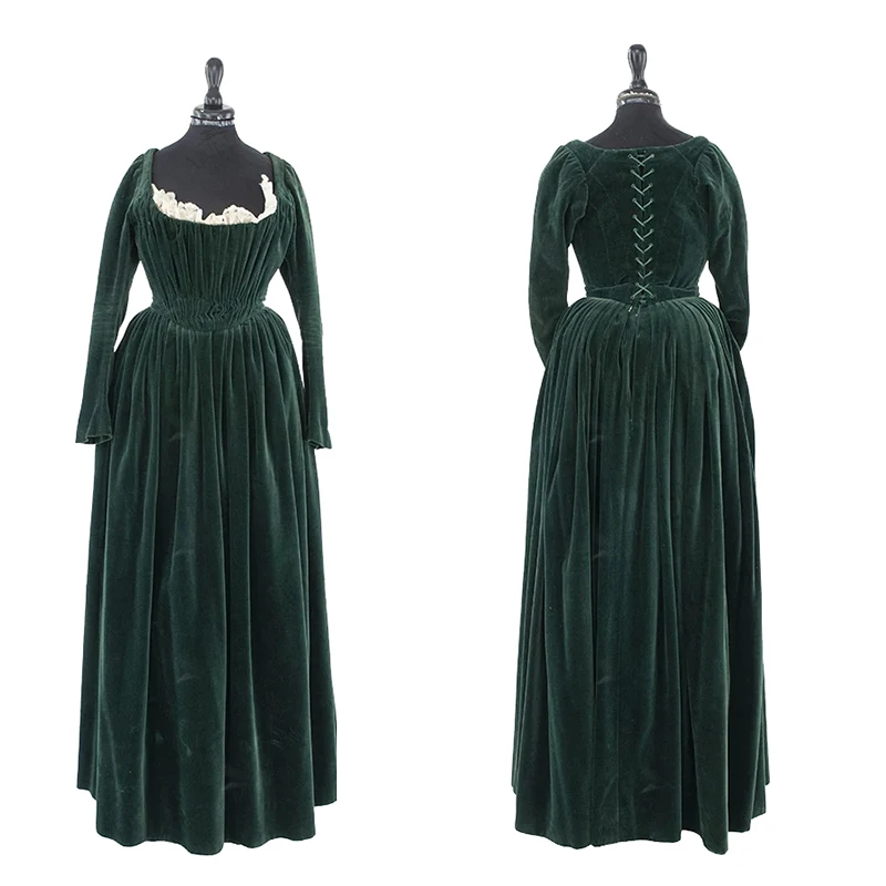 

Custom Made 1770s Medieval Green Velvet Dress Women Regency Long Sleeves Gown Women Wedding Ball Gown