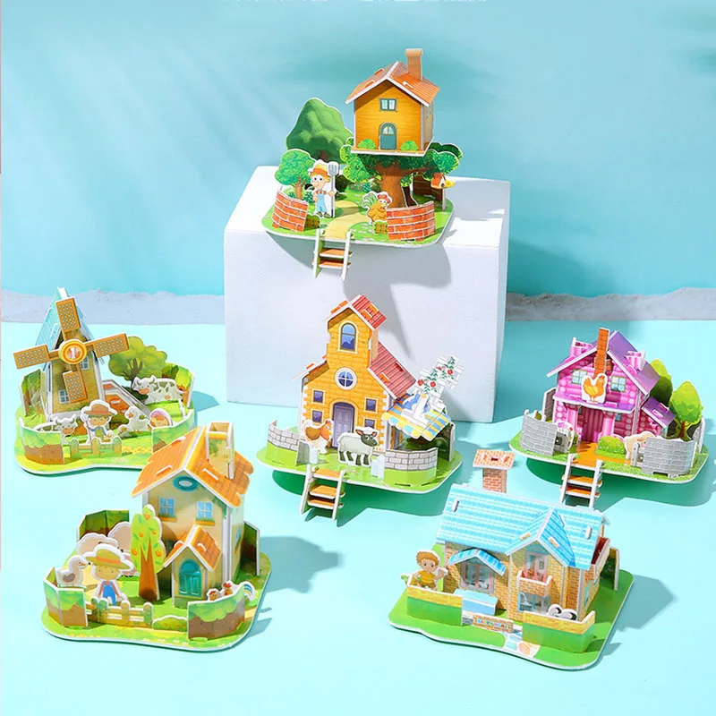 Mini 3d Haus Modell Puzzles Schaum Papier Sets für Kinder Kinder Puzzle Montage DIY frühe Bildung Spielzeug handgemachtes Handwerk