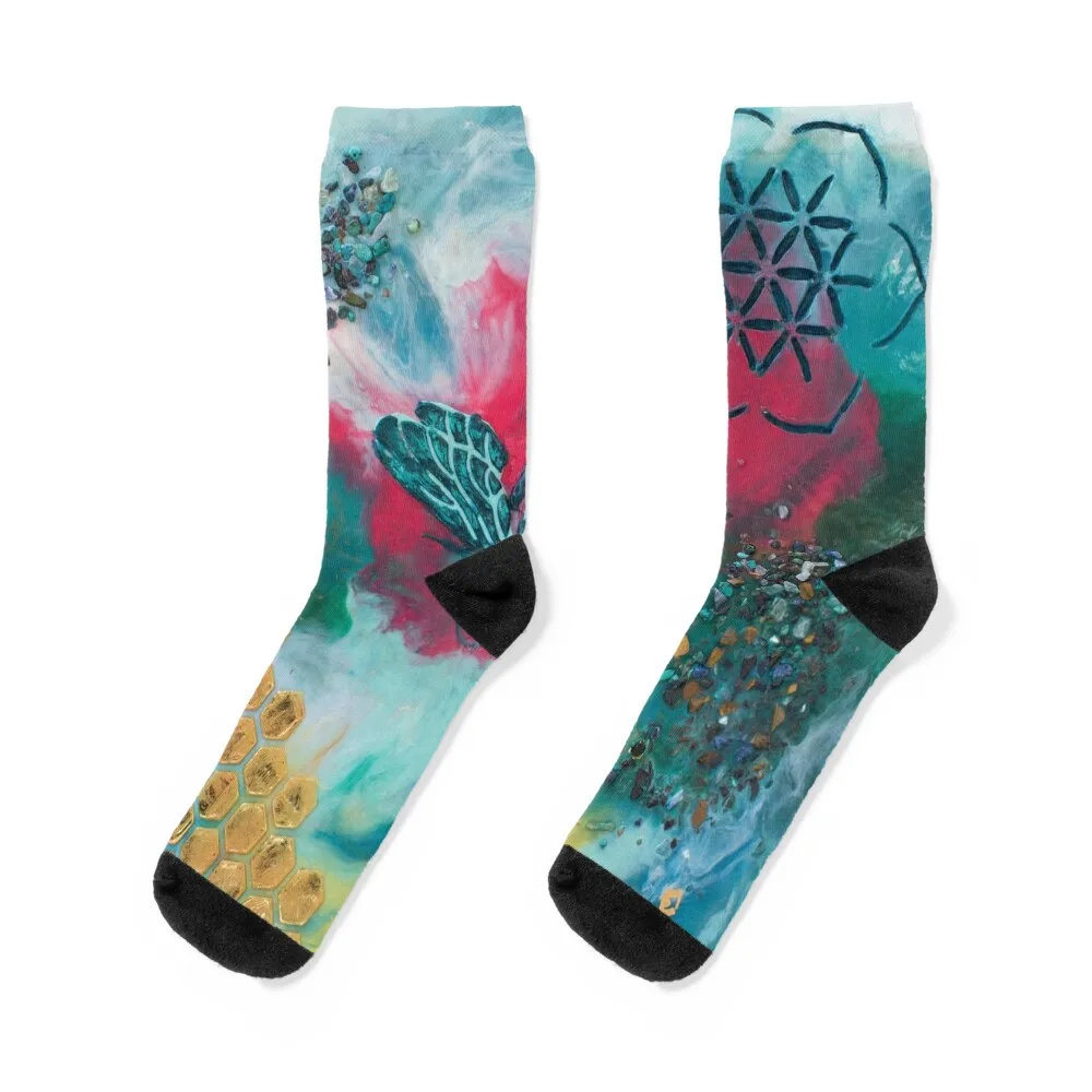 

Turquoise Bee Creates a Golden Hive~ Flower of Life Socks Christmas new year ankle Antiskid soccer Socks Woman Men's