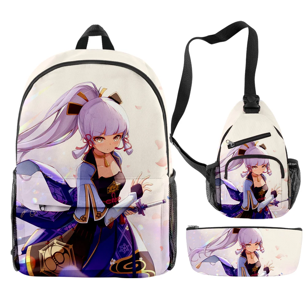 

Trendy Youthful Genshin Impact Kamisato Ayaka 3pcs/Set Backpack 3D Bookbag Laptop Daypack Backpacks Chest Bags Pencil Case