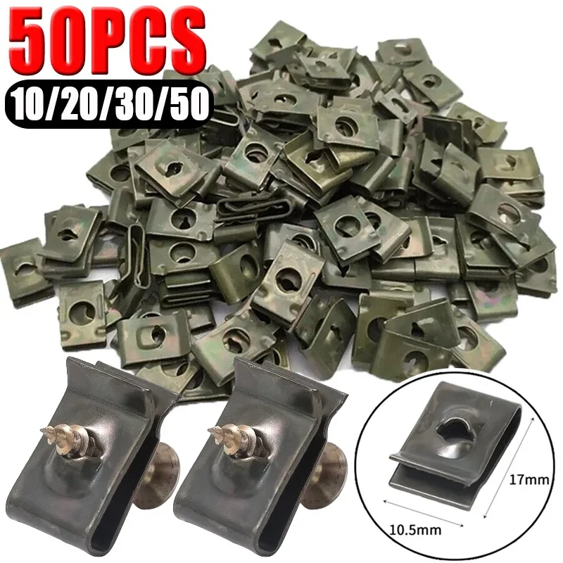 10-60pcs Car Screw Base U Clip Car Modification Fastener Metal Fender Bumper Protection Clip Car Interior Accessories