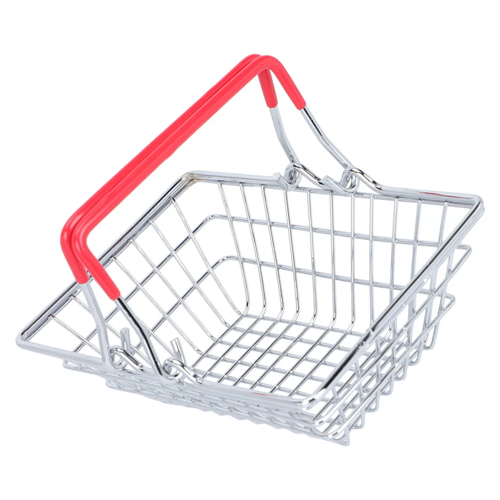 Set of 2 Mini Shopping Basket School Storage for Kids Toy Grocery Metal Wire Stainless Steel Sturdy Practical