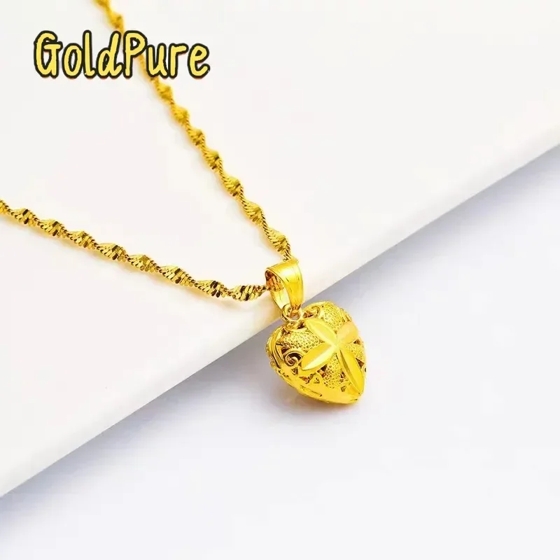 

Goldpure Goldpure GoldpureWomen's 24K Gold (AU999) Hollow Drop-Heart Necklace | Openwork carving, micro-diamond glow with magnet