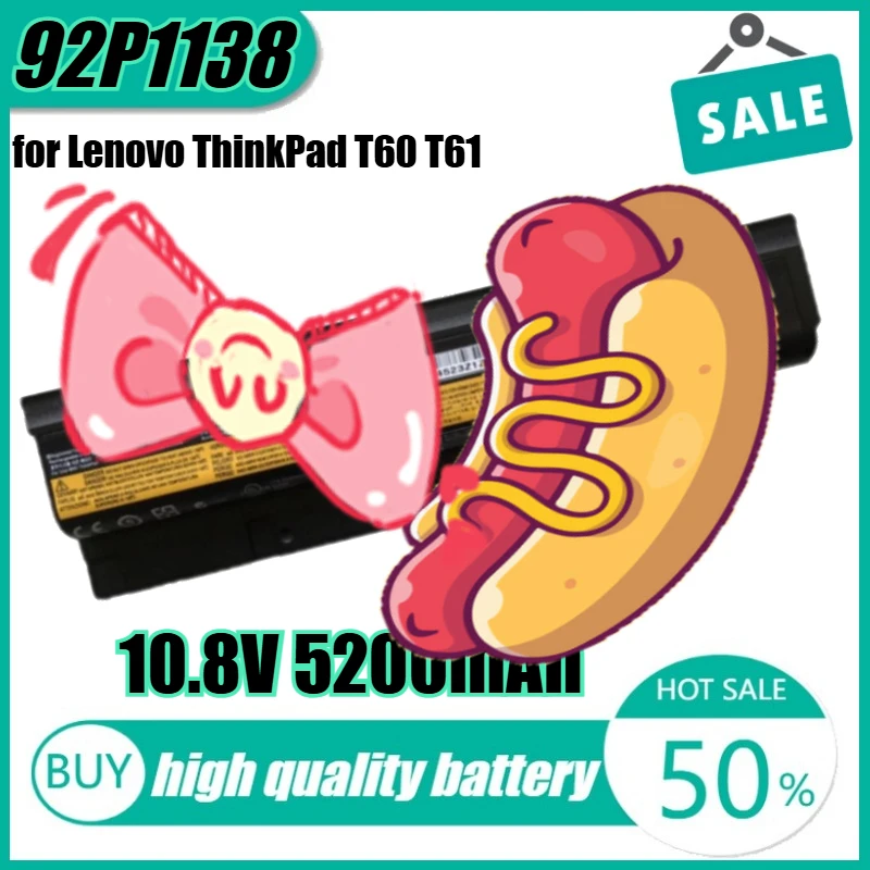 

10.8V 5200mAh 92P1138 Laptop Battery for Lenovo ThinkPad T60 T61 R500 T500 W500 SL500