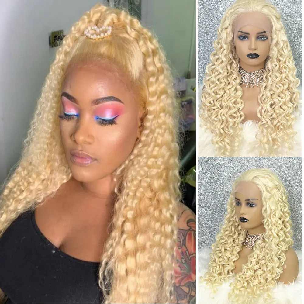 

613 Blonde Lace Front Wigs Deep Wave 13x3.5 Lace Front Wigs for Women Synthetic Glueless Wig Daily Wear Cosplay Wigs