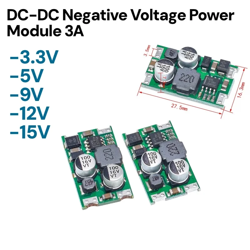 3A DC-DC Negative Voltage Module, 5.5-36V Input, -3.3V/-5V/-9V/-12V/-15V Output Converter for Op-Amp Sensor Power