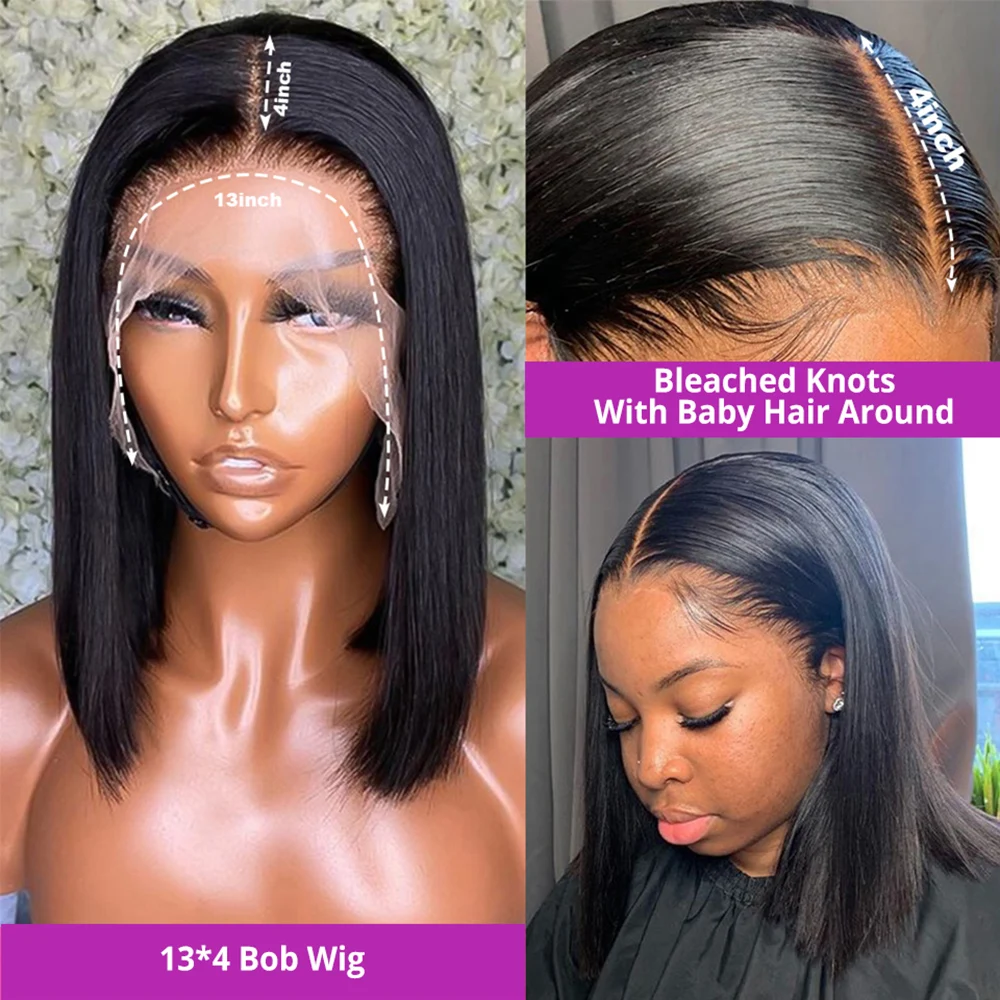 Wig Bob pendek lurus tulang 13x1 T bagian Wig rambut manusia untuk WANITA HITAM sebelum dipetik Wig Brasil 13x4 renda transparan Frontal