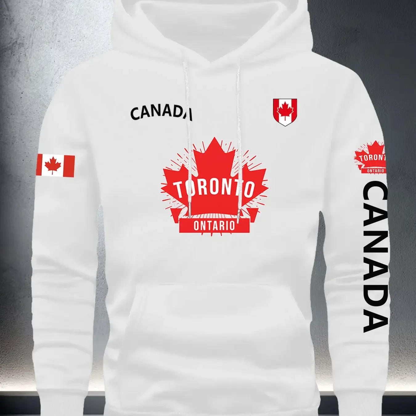 Men's Fall/winter Fashion Hooded Sweatshirt with Maple Leaf Pattern Print, in A Simple and Loose Fit, Suitable for Daily Wear.