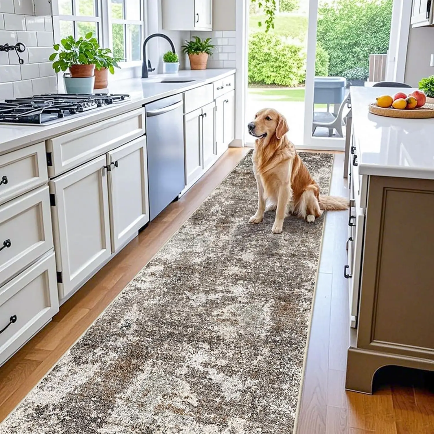 

3x10 ft Non-Slip Washable Runner Rug - Rubber Backing, Low Pile Thin Carpet for Hallway Kitchen Bedroom Entryway Indoor