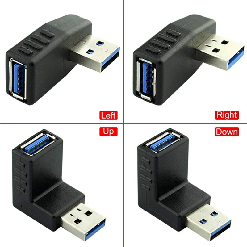 Coupleurs d'adaptateur USB 3.0, connecteur mâle vers femelle résistant à 90, y compris les magasins, adaptateur à angle droit, haut, bas, 4 pièces