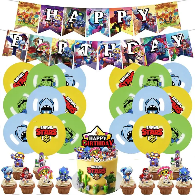 12 pollici Gioco Brawl Tema Scena di compleanno Decorazione Palloncino in lattice Banner per feste Torta Bandiera Brawl Stelle Decor Forniture per baby shower