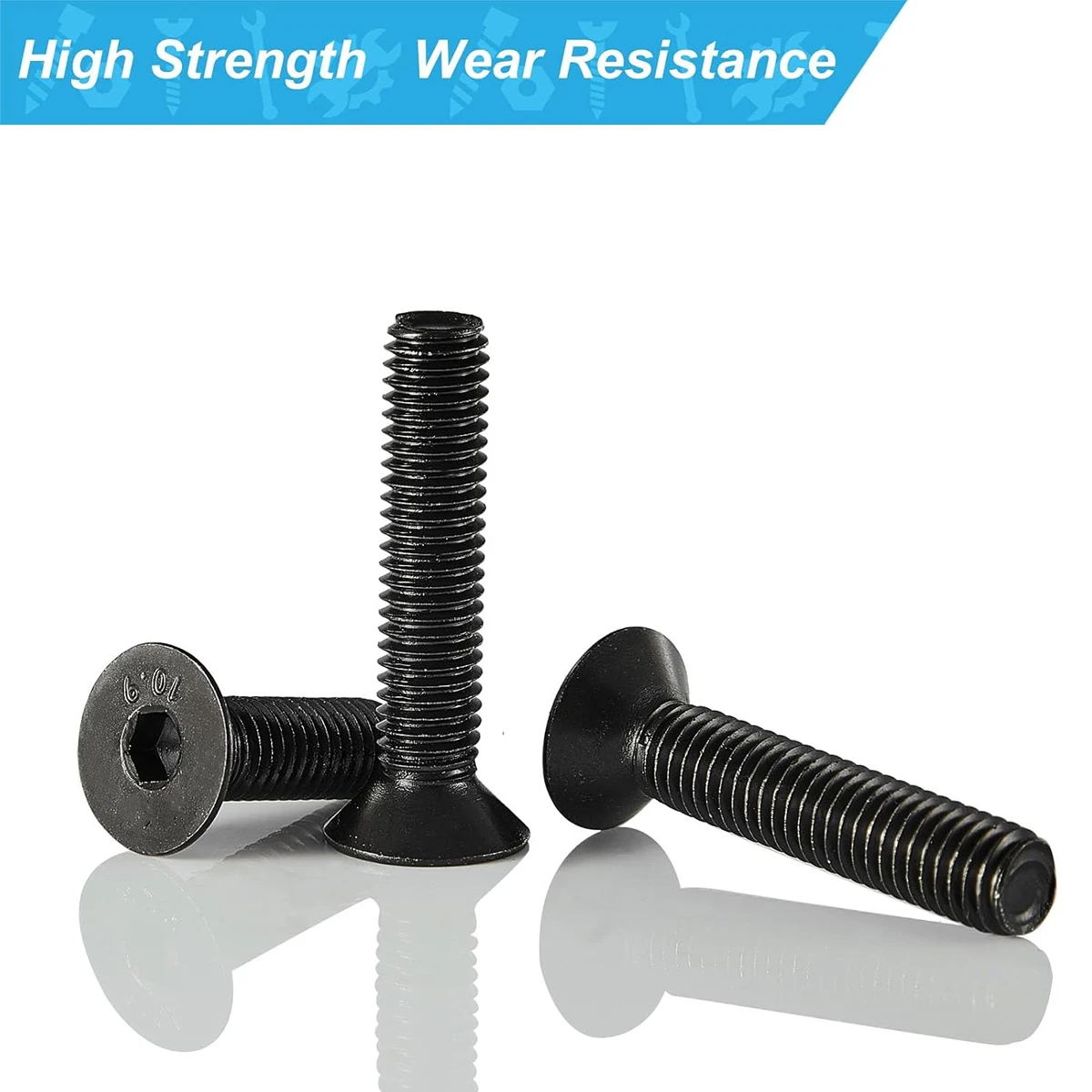 100 Stück M3 x 20/25/30/35/40 mm Flachkopf-Sechskantschraube Senkkopfschraube Kohlenstoffstahl der Güteklasse 10.9