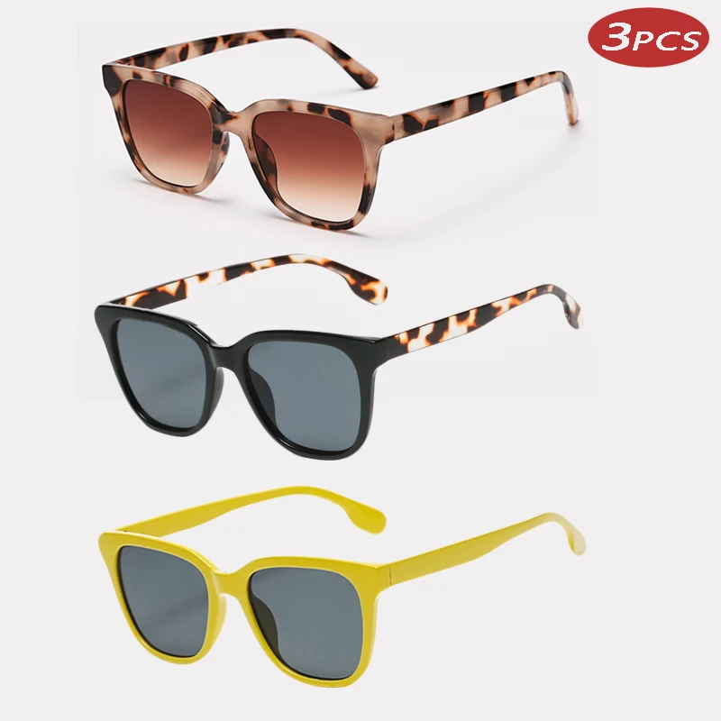Car Sun Glasses 3pcs Fashion Small Square Frame Sunglasses Women Vintage Brand Candy Glasses Ladies Leopard Luxury Shades UV400