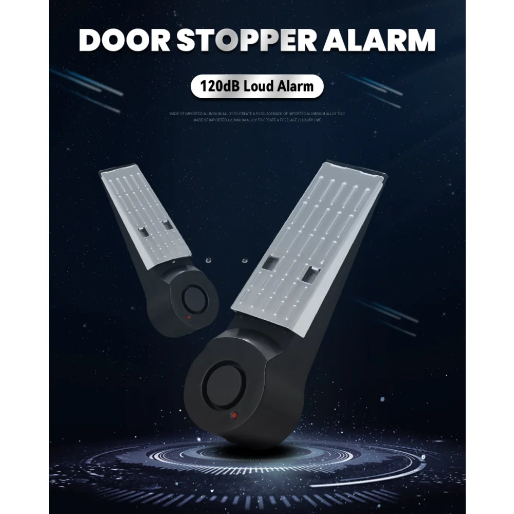 New Design Wireless Door Stop Alarm Door Wedge Alarm Security Stopper Alarm for Home Hotel Anti-Theft Black Portable for Travel