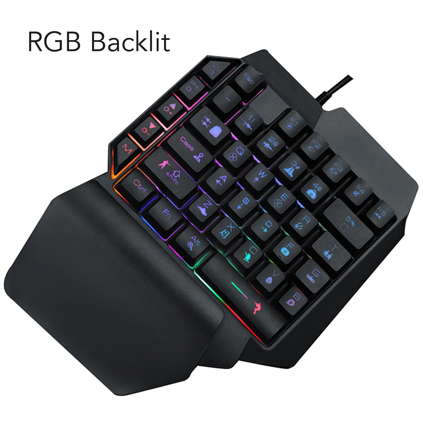 One Handed Gaming Keyboard USB Ergonomic Design RGB Backlit Plug and Play Half Keyboard for Computer Gaming One Handed Keyboard