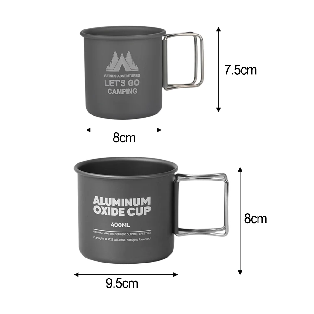 

Foldable nesting mug set 300 ml and 400 ml aluminum alloy open flame compatible for camping hiking backpacking and fishing use