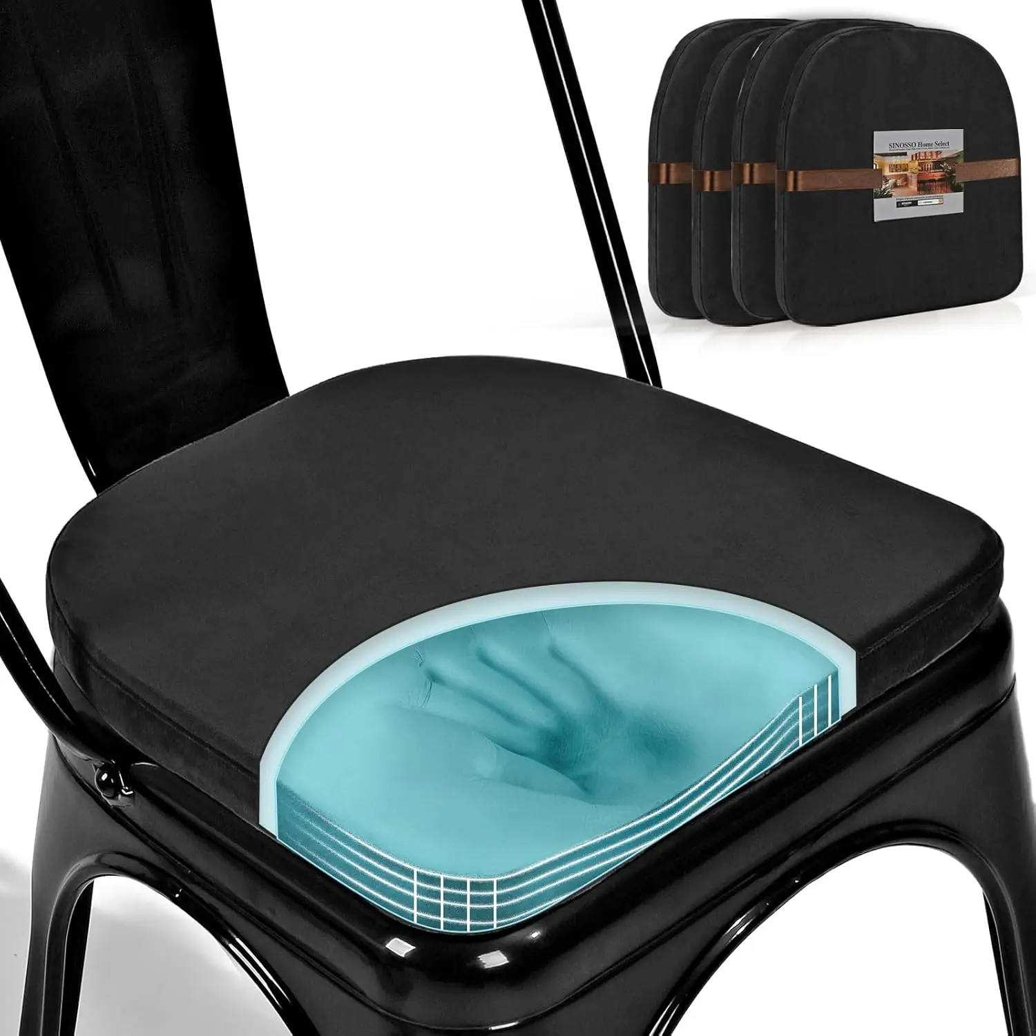 

Набор из 4 роскошных бархатных подушек для стульев из пены с эффектом памяти, U-образные, черные, для складных стульев для кафе