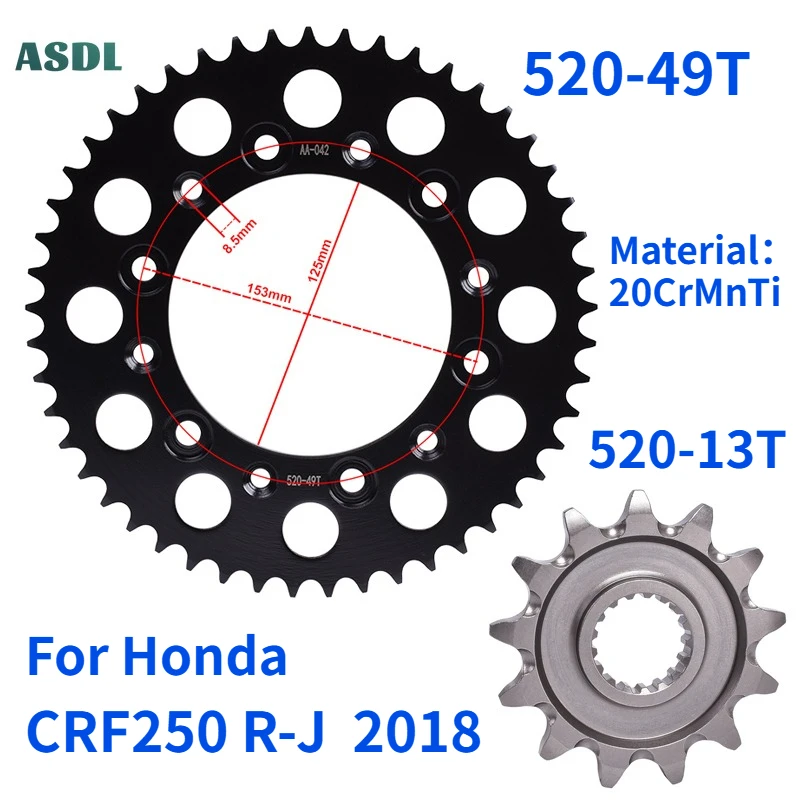 

520 Chain 13T 49T Tooth Motorcycle Parts Front and Rear Sprocket Gear Wheel 20CrMnTi For Honda CRF250 R-J 2018 CRF 250