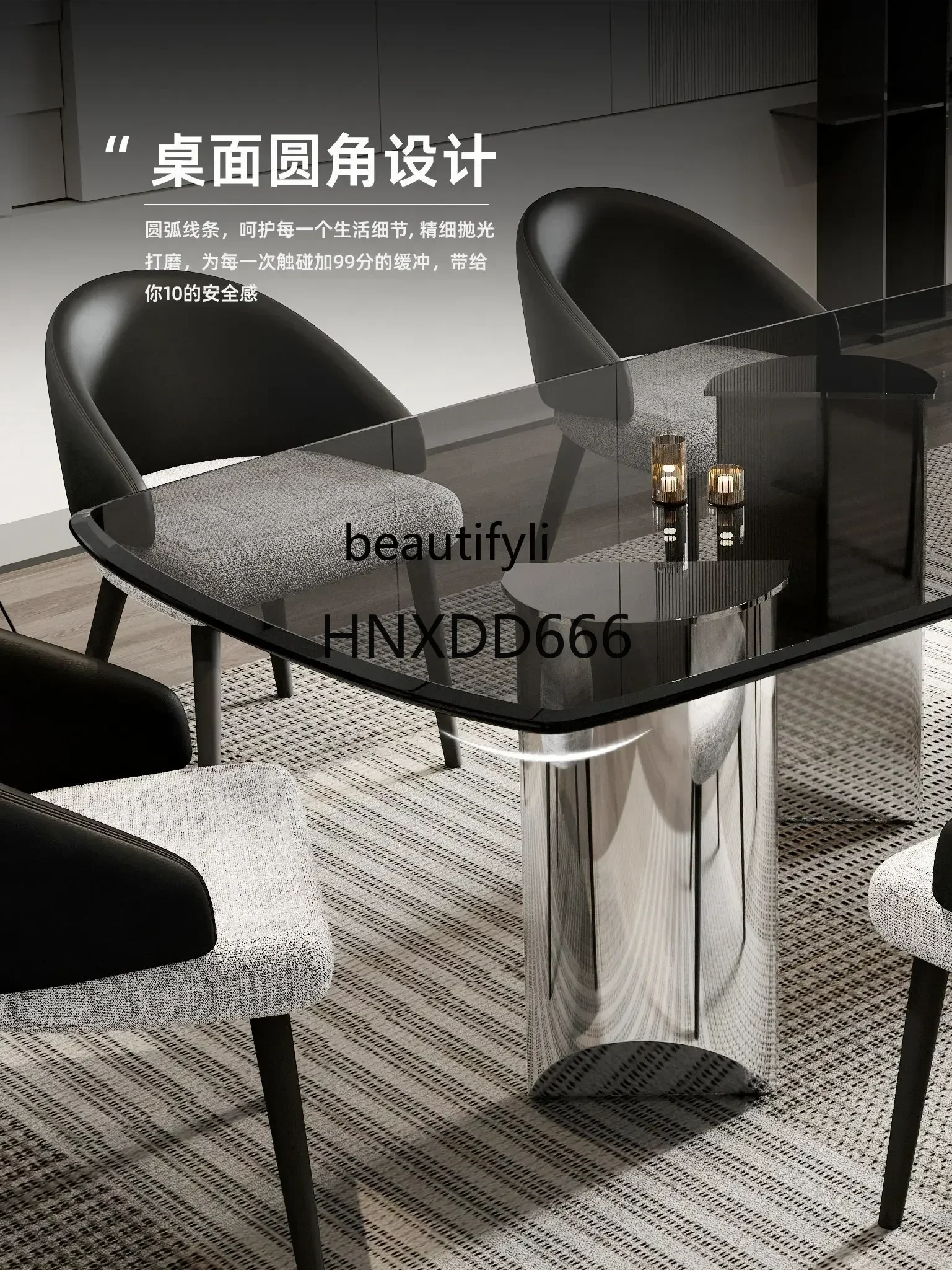 yj Italian Minimalist Imported Tempered Glass Dining Table High-End Luxury Slate Marble Light Luxury Long Table