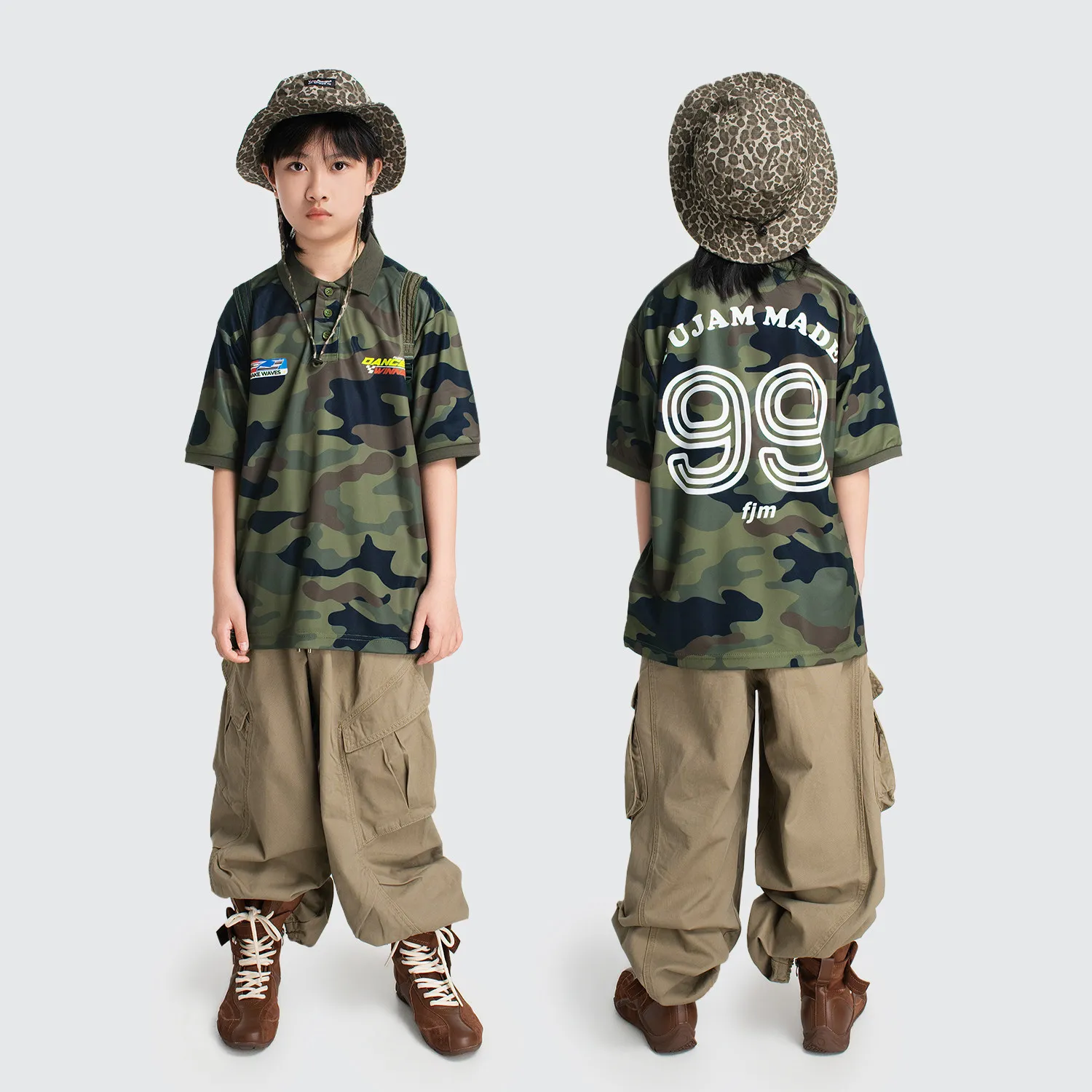 2026 Boys Camouflage Tops Khaki Pants Kpop Outfits Girls Group Jazz Dance Costumes Streetwear Hip Hop Dance Clothes DQS22711 view 2