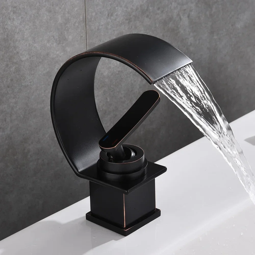 

Basin Faucet Waterfall Matte Black Bathroom Basin sink Faucet Cold and Hot Water Mixer Single Handle Bathroom Taps