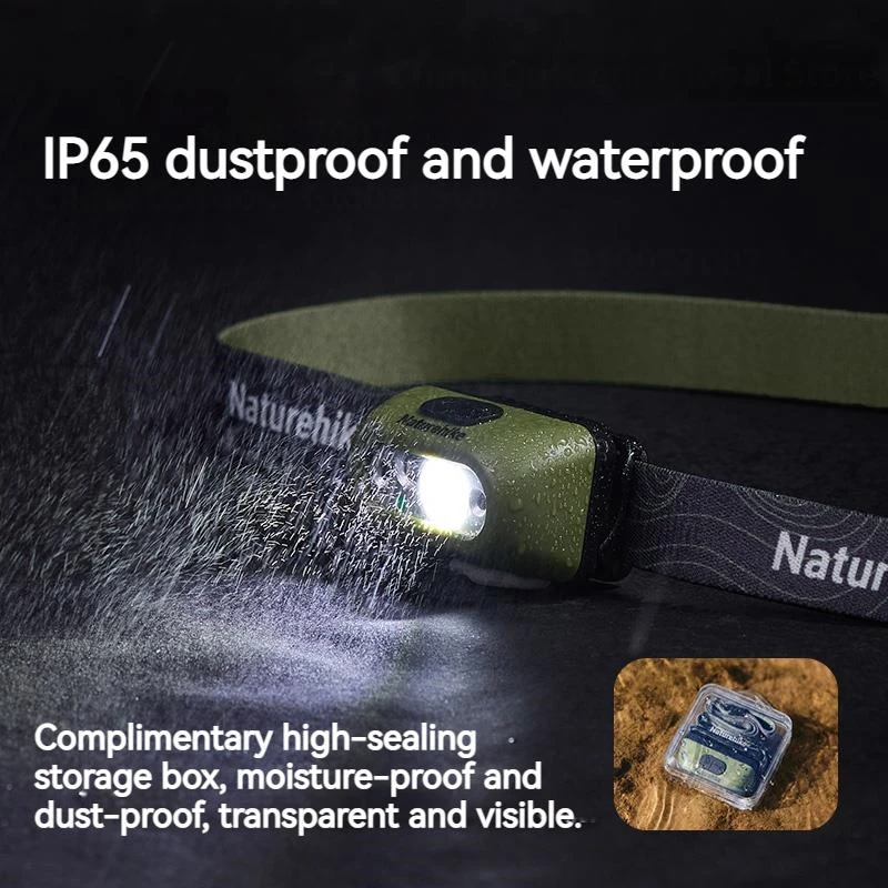 Naturehike Ultralight Headlamp 38g IP65 Waterproof Rechargeable Red Outdoor Adjustable Headlight Body Motion Sensor Light USB