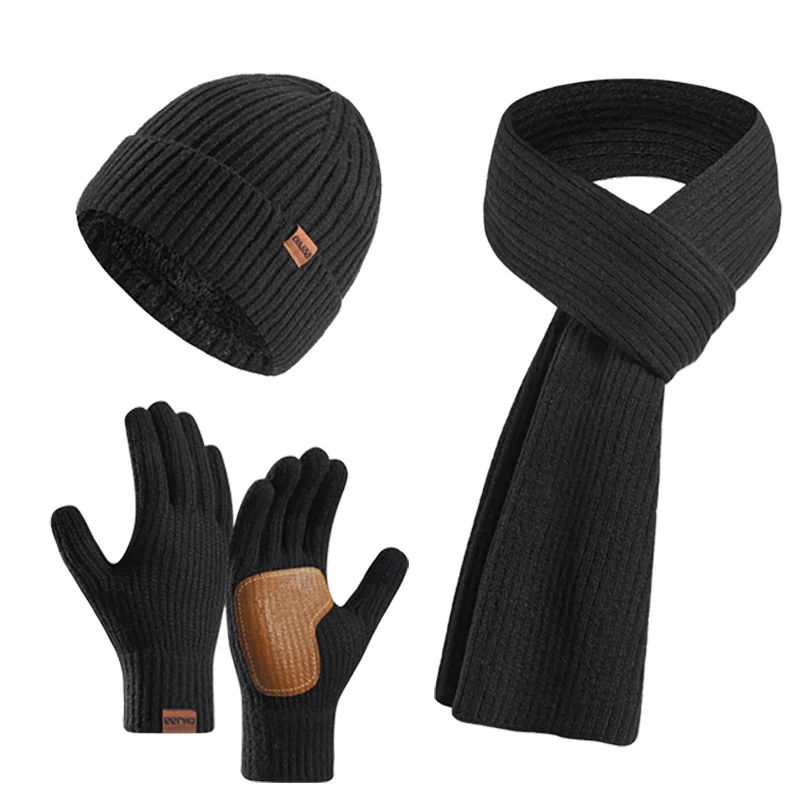 3 pçs/set inverno feminino gorro chapéu longo cachecol luvas conjunto de malha quente para o inverno fora esportes esqui correndo