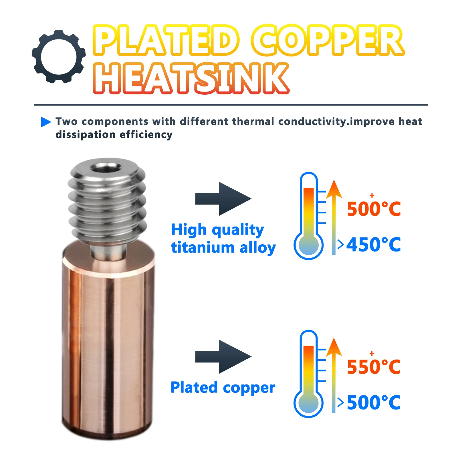 V6 Bimetal Heatbreak Copper Titanium Upgrade Throat For Artillery Sidewinder X1 X2/Genius ,Pro volcano PT100 Heatsink Connector