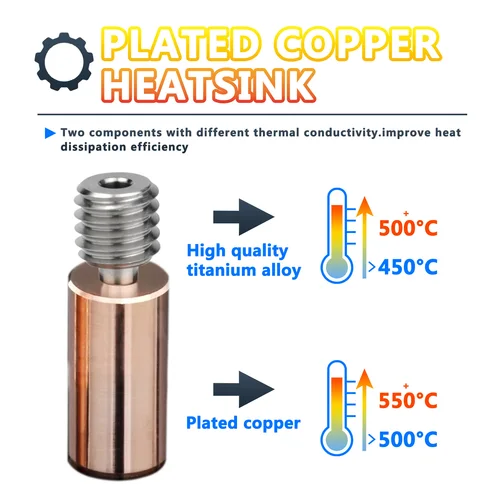 Imagen 2 del producto V6 Bimetal Heatbreak Cobre Titanio Actualización Garganta Rotura de calor bimetálica Para artillería Sidewinder X1 X2 Genius,Genius Pro  Kraken Quimera +Cíclope Plus Muti Color Volcán, pt100 Hotend Gargantas E3D V6