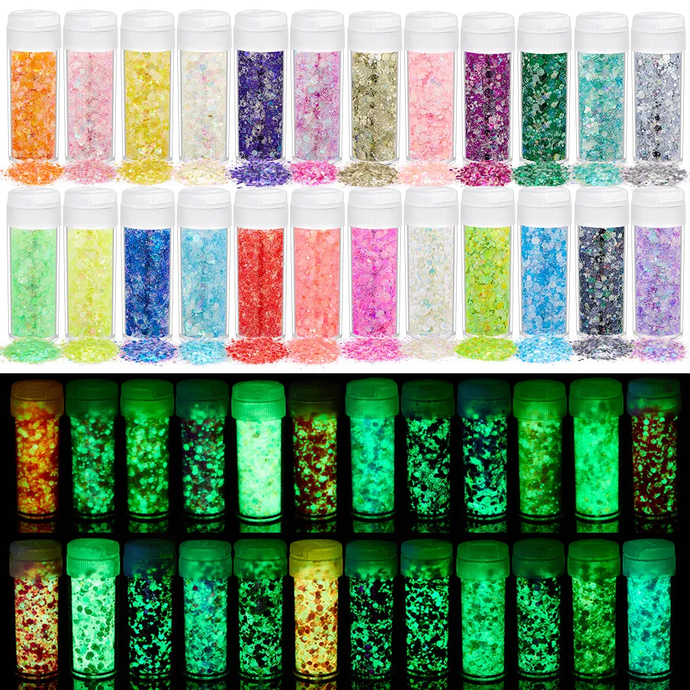 1Bottle Luminous Powder Sequins Glow In The Dark Nail Glitter Powder Filler Epoxy Resin Mold Filling Decoration Jewelry Supplies