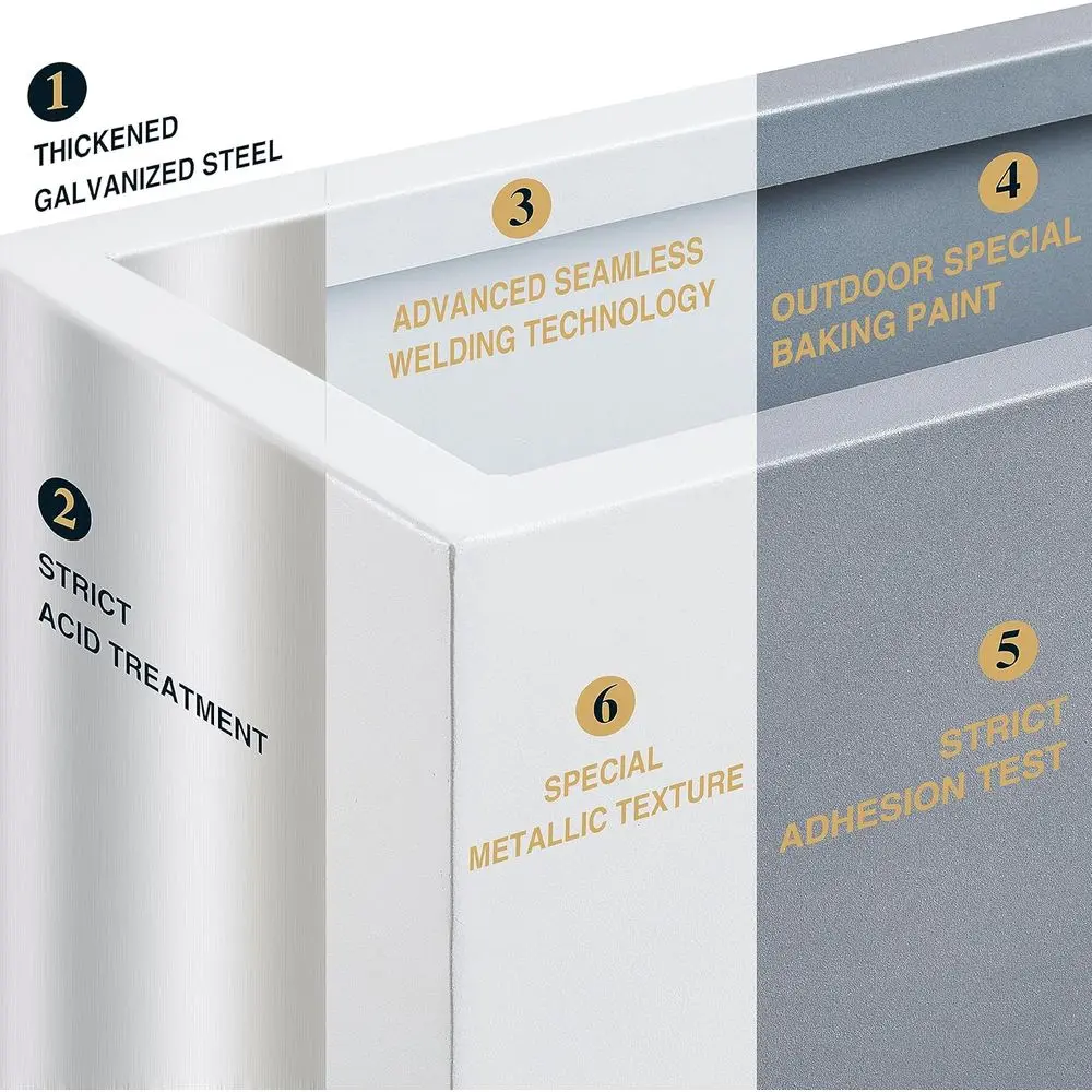 Caixa de plantador de metal branco alto 38, 38L x 10W x 30H polegadas, adequada para plantas externas e internas