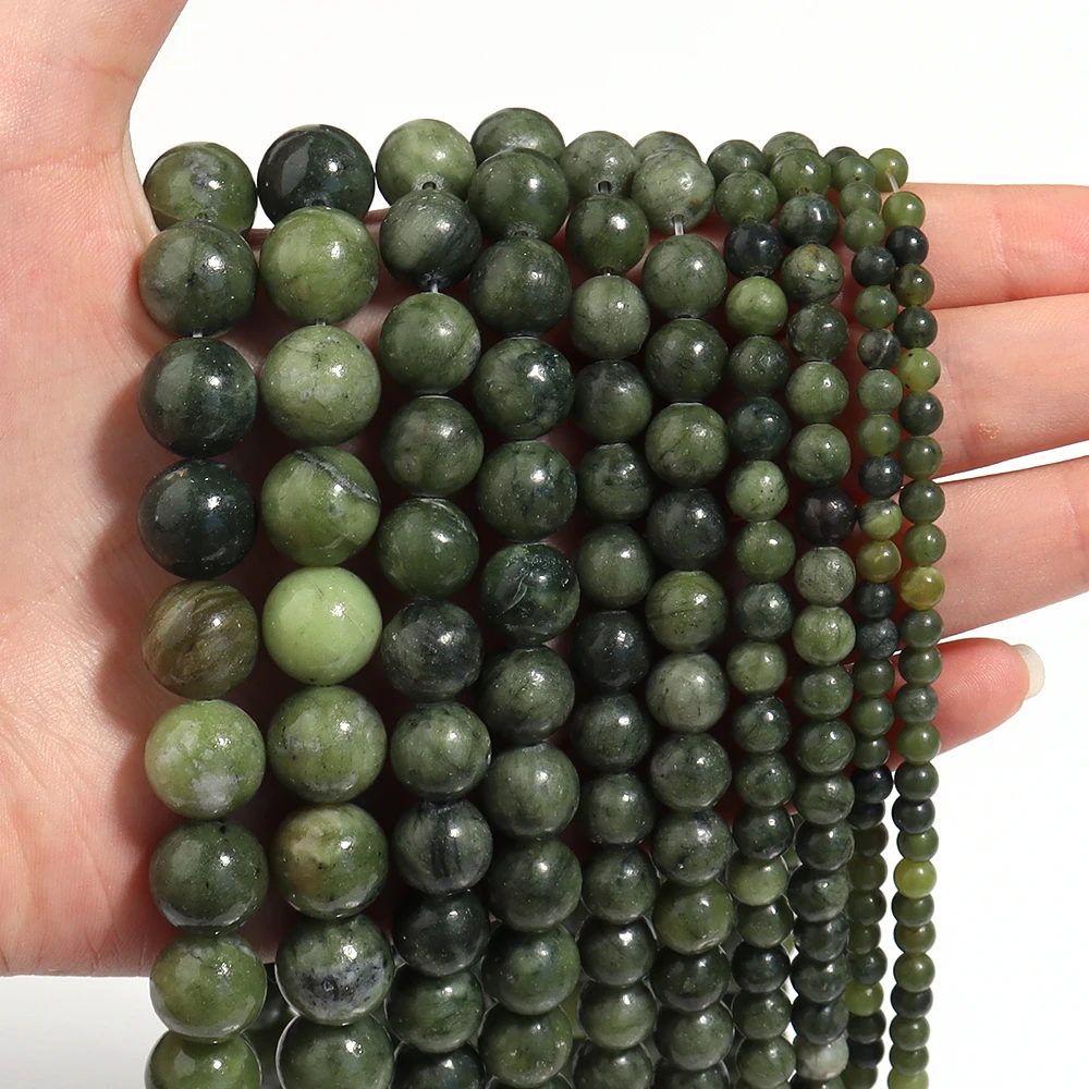 1 Strand  Natural Stone Southern Jade Green Beads 4-12mm Round Loose Spacer Beads DIY Jewelry Bracelet Neckalce Gift Accessories