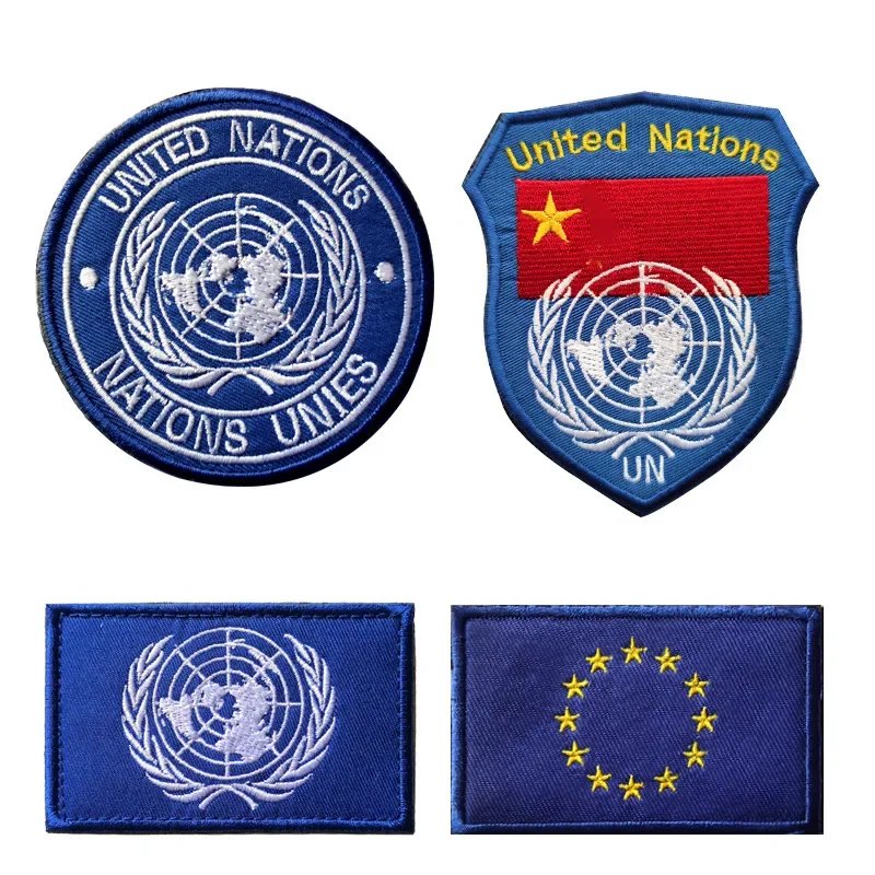 United Nations European Union Embroidered Fabric with Armband Hook and Loop Fabric Stickers Patches for Clothing Decorative