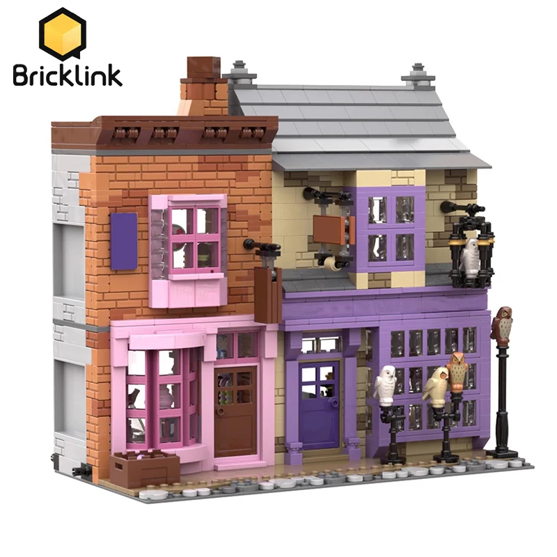 Bricklink Magic Movie Diagon Alley Sweet Shop Apothecary Shop and Eeylops Owl Emporium City House Set Building Blocks Toys Gift