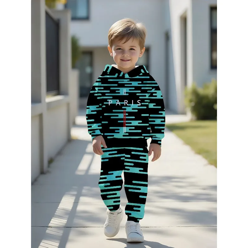 Unisex Toddler Hooded Jogger 2Pcs Tracksuit, Tie-dye KING, Line Paris, Dino, No.7 Soccer, Spider Web, Lion Kids Outfit